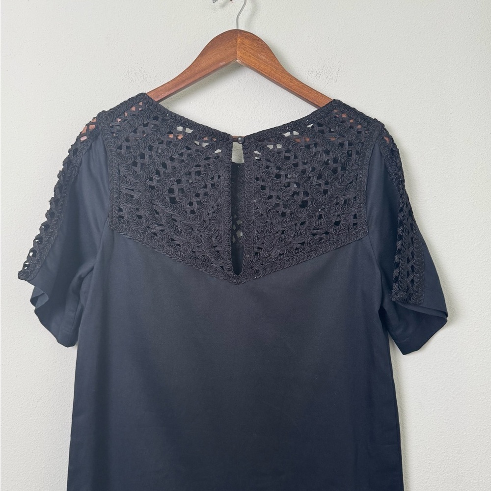 Maeve by Anthropologie Linen Blend Battenburg Shift Dress Crochet Detail Black M - Picture 9 of 12